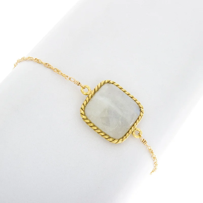 women silver bangles -Large Square Rope Moonstone Bezel Bracelet BR224