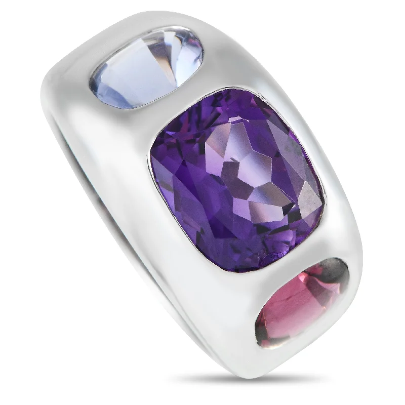 women custom designed engagement rings -Chanel Coco Mini 18K White Gold Amethyst and Tourmaline Ring CH12-120524