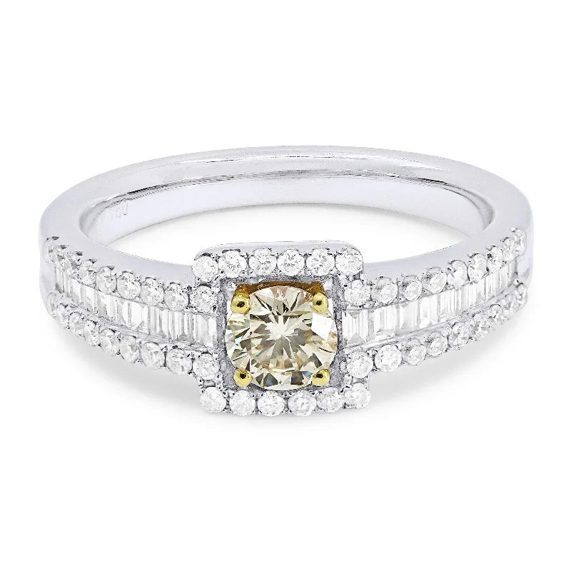 women vintage-inspired engagement rings -18K White Gold,yellow Diamond Ring