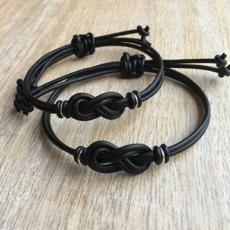 women smooth bangles -Black Couples Bracelet, His and Her Bracelet, Couple Bracelets, Leather Bracelets, Matching Bracelets, San Marino Set, Set of 2  LC001414