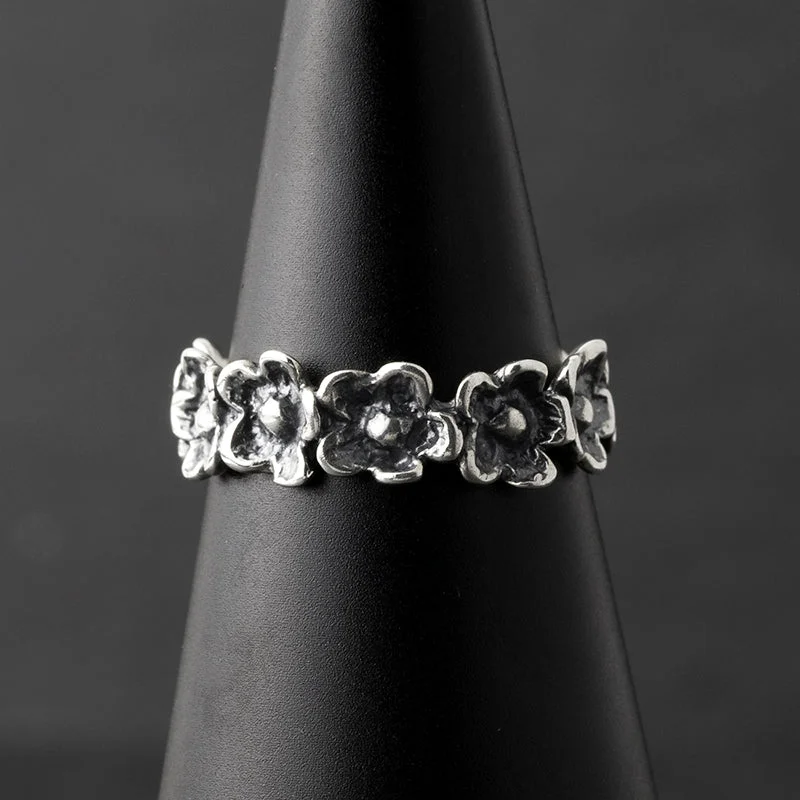 women designer rings -Sterling Silver Flower Band Ring