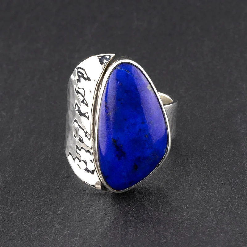 women personalized gemstone rings -Chunky Sterling Silver and Lapis Lazuli Ring