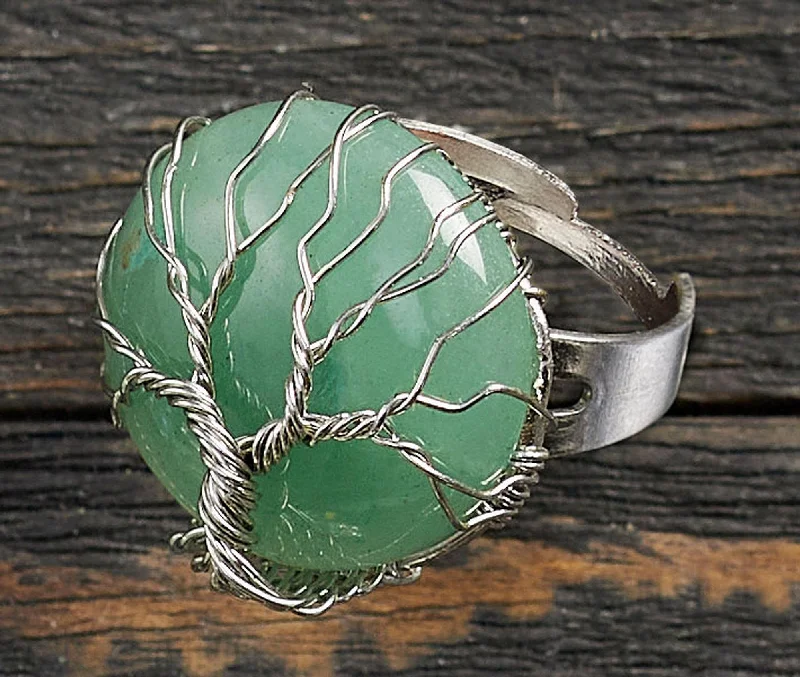 women classic rings -Tree of Life—Green Aventurine