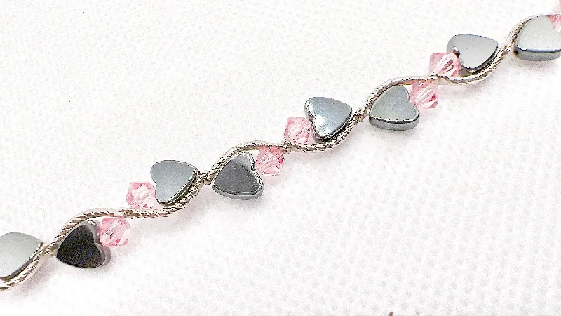 women double band bracelets -Pink Heart Crystal Bracelet