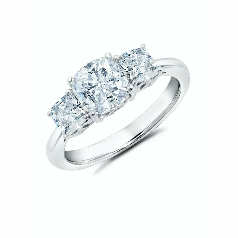 women birthstone rings -CRISLU 3 Stone Cushion Cut Ring -Platinum