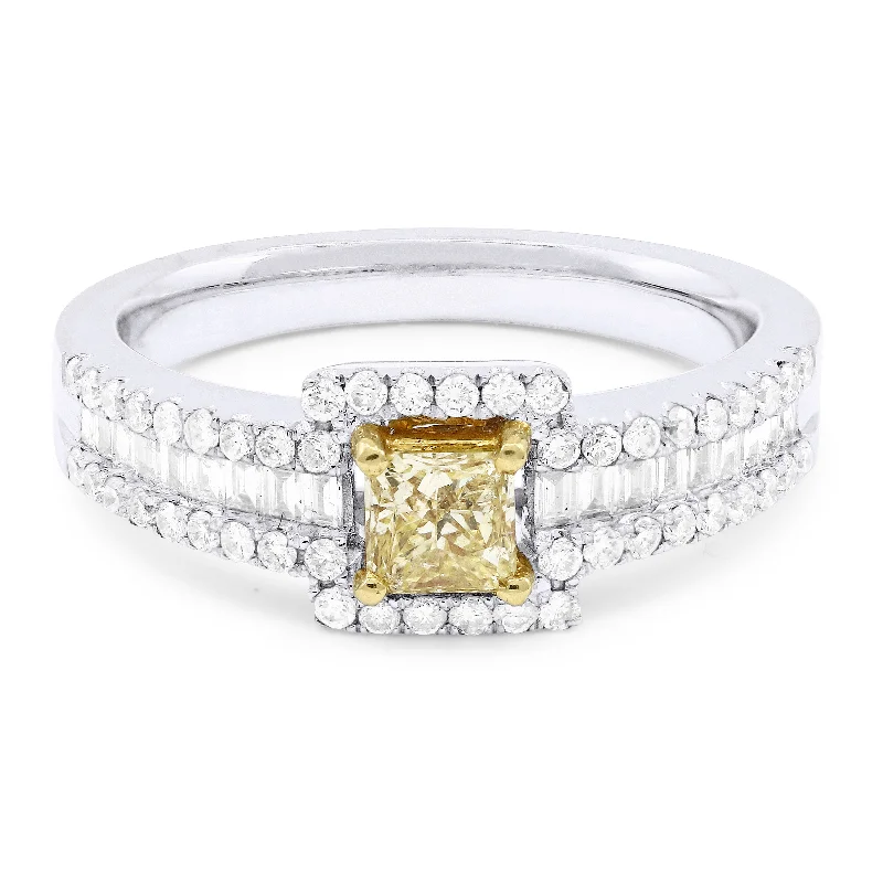 women modern solitaire engagement rings -18K White Gold,yellow Diamond Ring