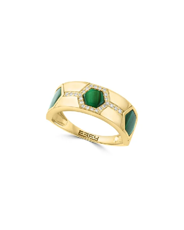 women cushion engagement rings -Effy Fine Jewelry 14K 1.98 ct. tw. Diamond & Malachite Ring