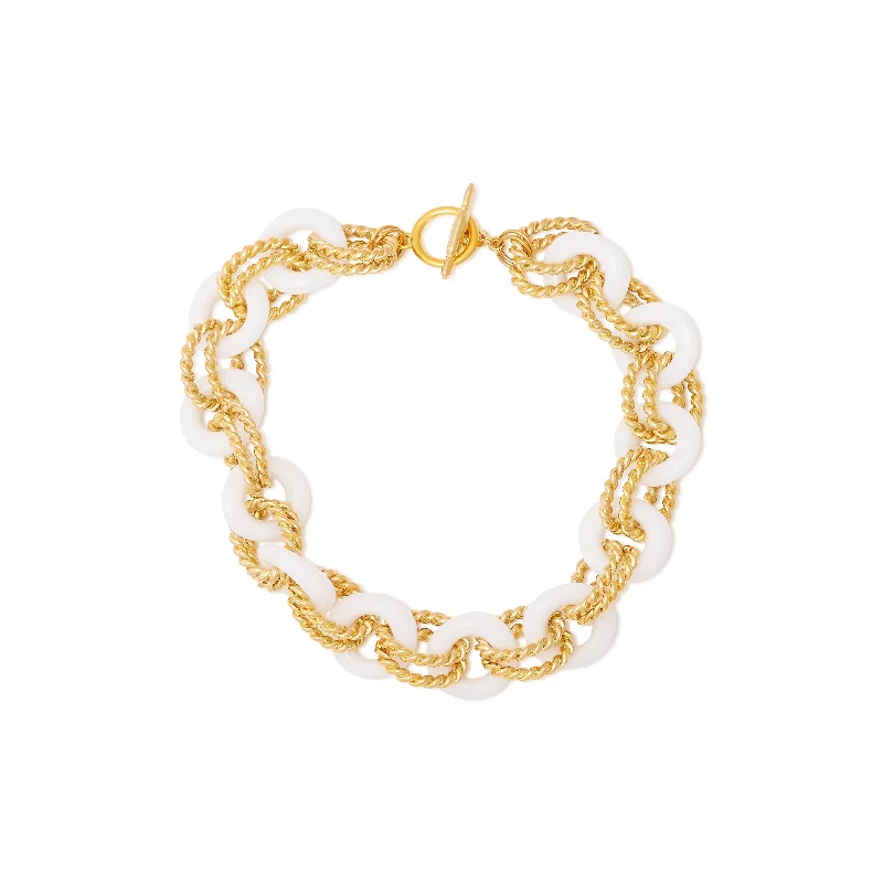 women luxury diamond necklaces -Gold & White Twist Link Necklace