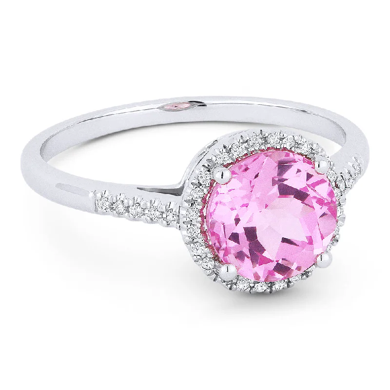 women romantic engagement rings -14K White Gold,created Pink Sapphire Ring