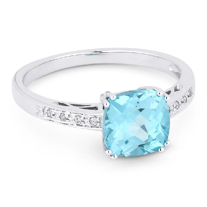 women custom designed engagement rings -14K White Gold,aquamarine Ring