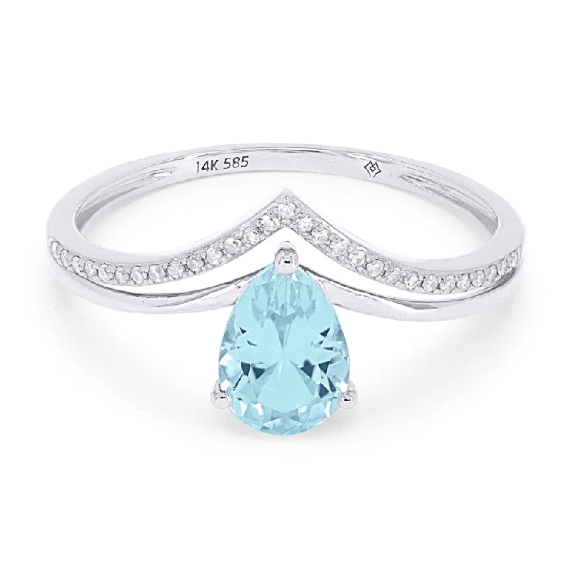 women custom diamond engagement rings -14K White Gold,swiss Blue Topaz Ring