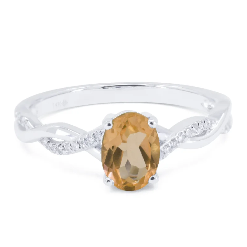 women custom engagement rings -14K White Gold,citrine Ring