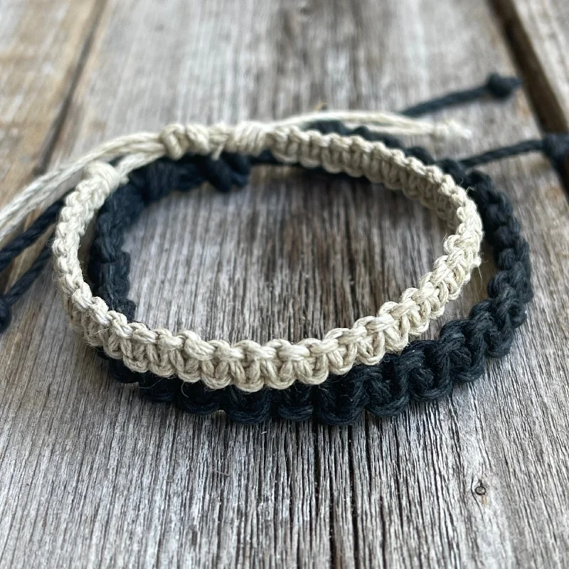 women bangles sets -Marathon, Initials His and Hers Natural Black Hemp Couple Bracelets