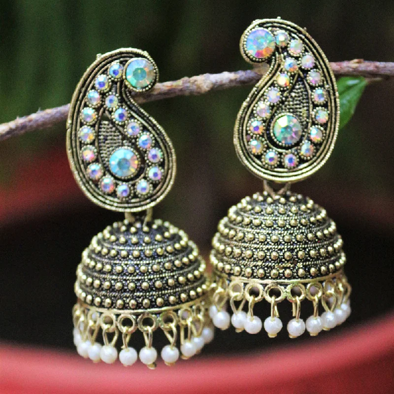 women vintage diamond earrings -H K Fashion  Oxidised Gold Plated Austrian Stone Jhumki Earrings