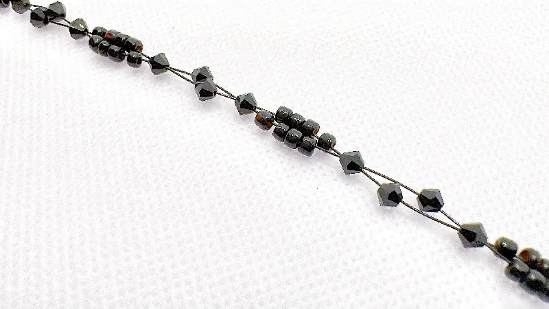 women double band bracelets -Pure Black Crystal Miyuki Bead Bracelet