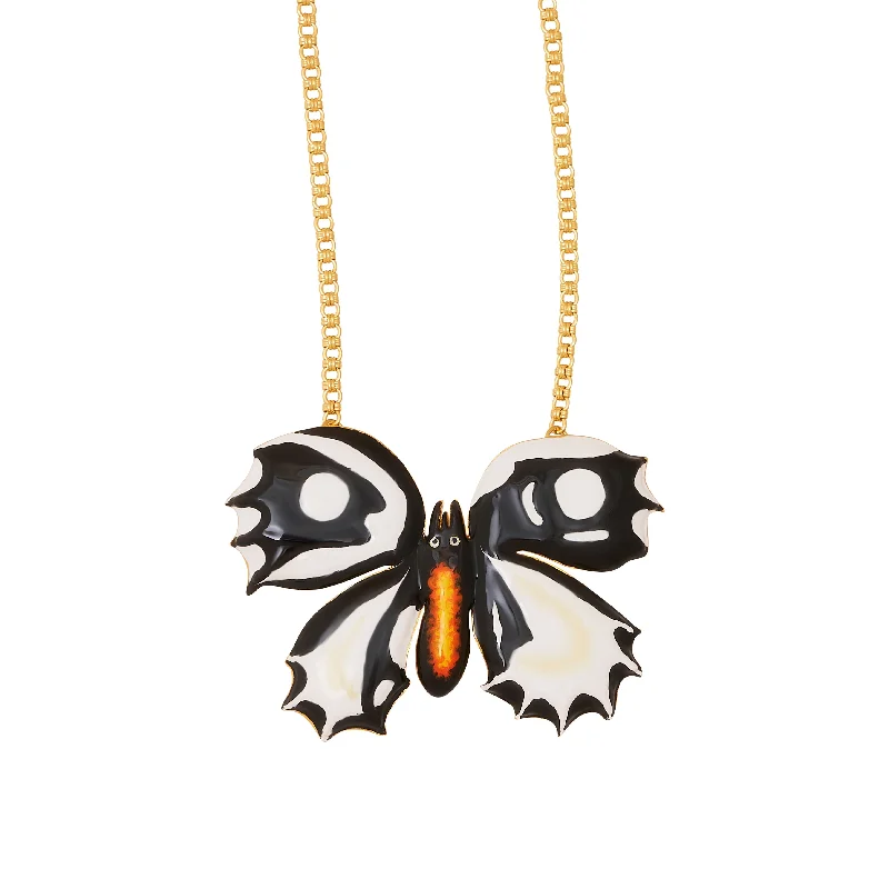 women casual necklaces -Black & White Butterfly Gold Chain Necklace