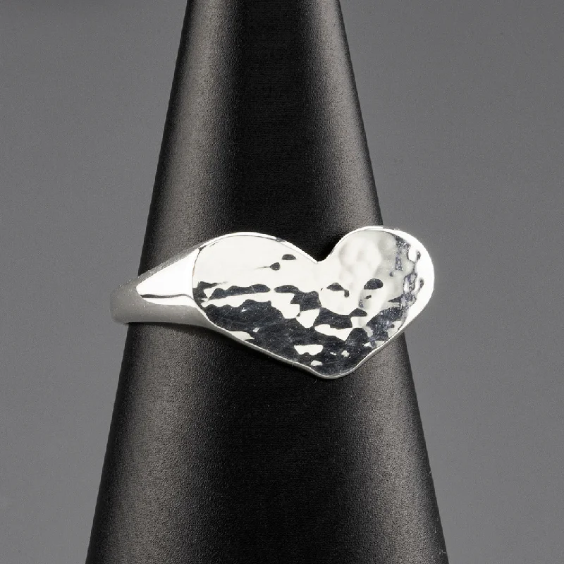 women art deco rings -Hammered Silver Heart Ring