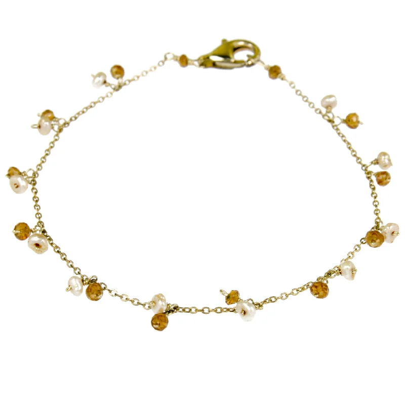 women adjustable bracelets -Dark Citrine & Gold Pearls Bracelet - Gold Filled BR093