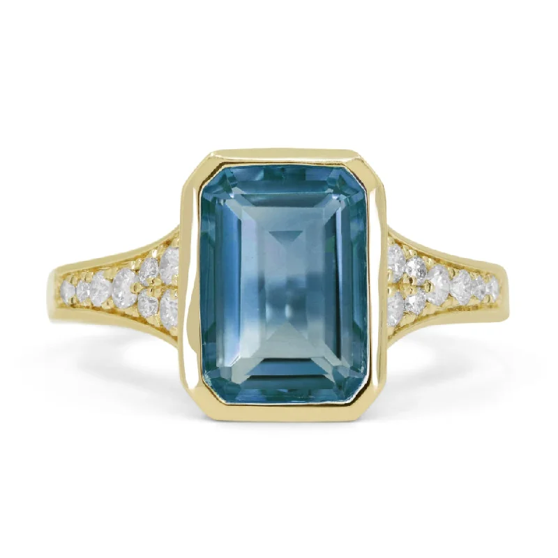 women halo diamond engagement rings -14K Yellow Gold,london Blue Topaz Ring