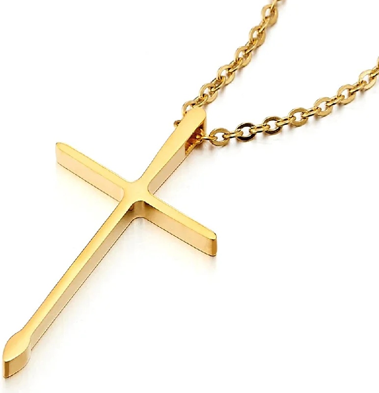 women engagement necklaces -Small Unisex Gold Color Cross Pendant Necklace for Man and Women Stainless Steel, High Polished