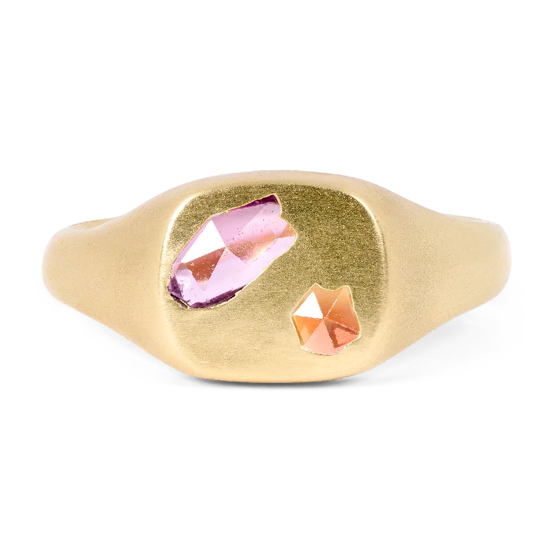 women bold rings -Purple & Orange Peek-a-Boo Signet Ring - Size 6.5 - 11868