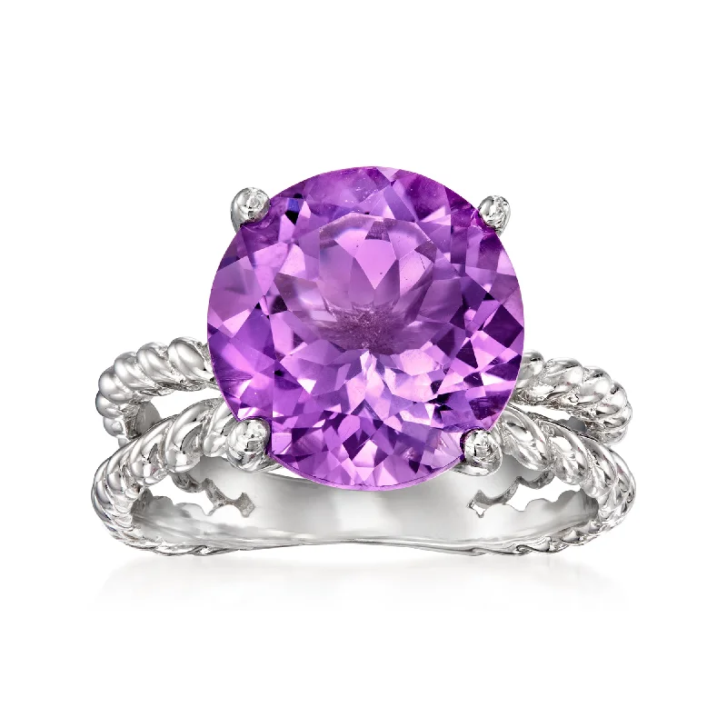 women vintage-style engagement rings -Ross-Simons Amethyst Open-Space Roped Ring in Sterling Silver