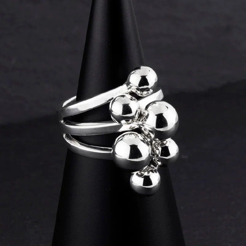 women round diamond rings -Sterling Silver Ball Statement Ring