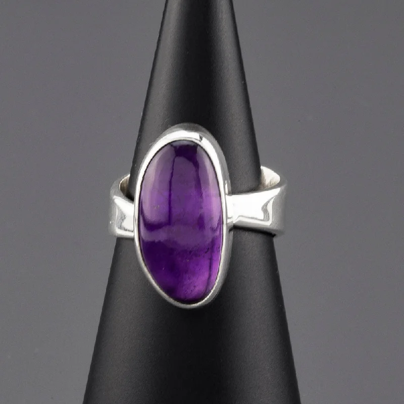 women stackable gemstone rings -Elongated Sterling Silver and Genuine Amethyst Ring