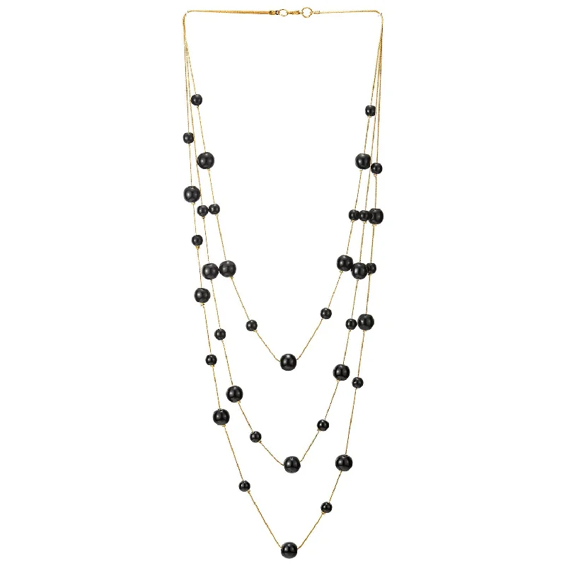 women art deco necklaces -Gold White Statement Necklace Two-Strand Long Chains with Synthetic Pearl Beads, Elegant, Dress