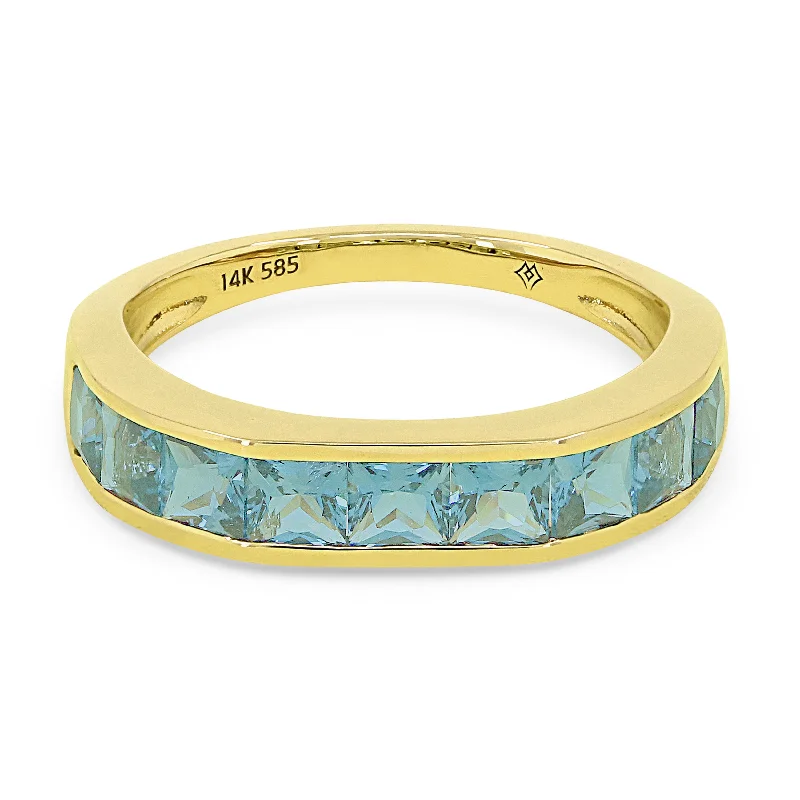 women birthstone rings for engagement -14K Yellow Gold,swiss Blue Topaz Ring