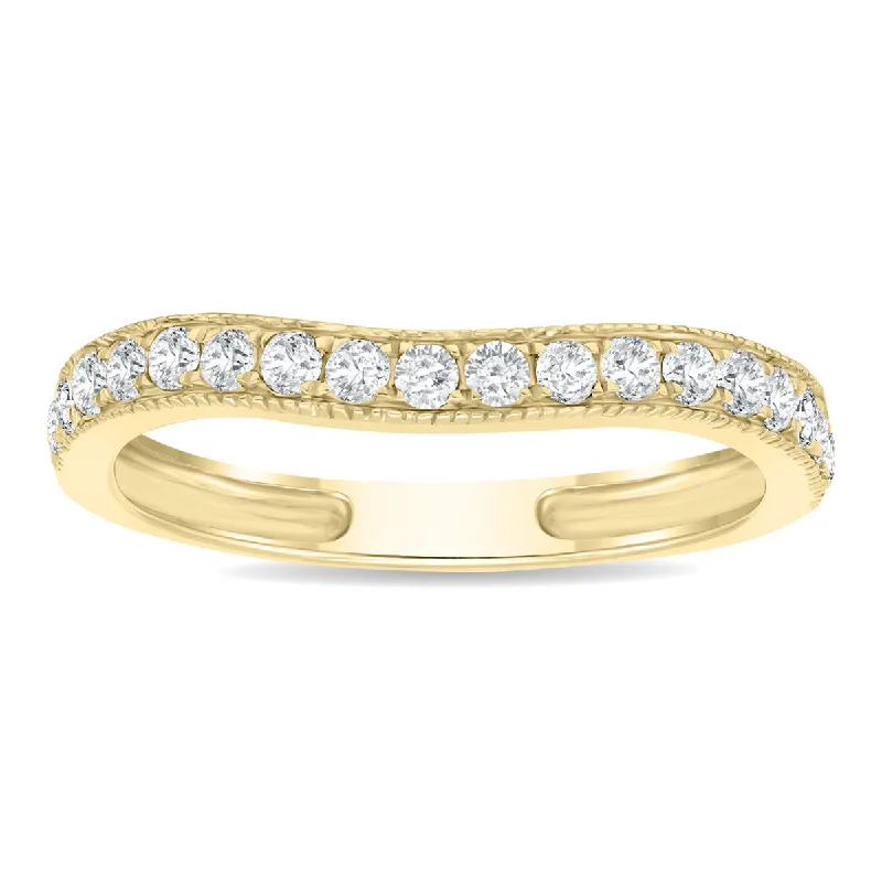 women three-stone engagement rings -Women's 3/8 Carat Tw Curved Diamond Milgraine Wedding Or Anniversary Band In 10K Yellow Gold