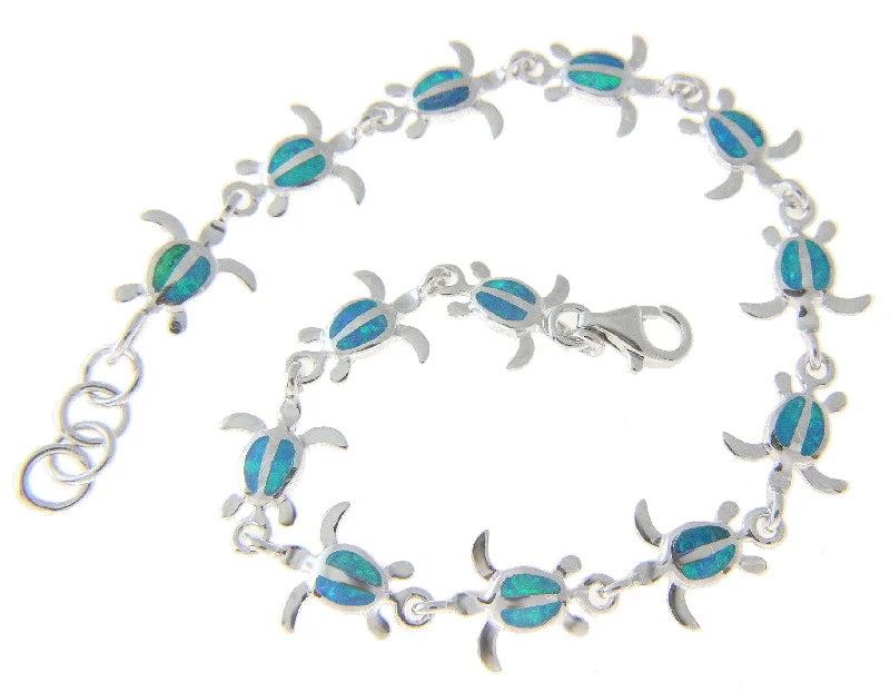 women bracelet bangles sets -INLAY OPAL STERLING SILVER 925 HAWAIIAN HONU TURTLE BRACELET 7 1/4" + EXTENSION