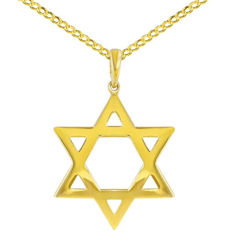 women spiral necklaces -Solid 14K Yellow Gold Large Star of David Charm Jewish Symbol Pendant Necklace