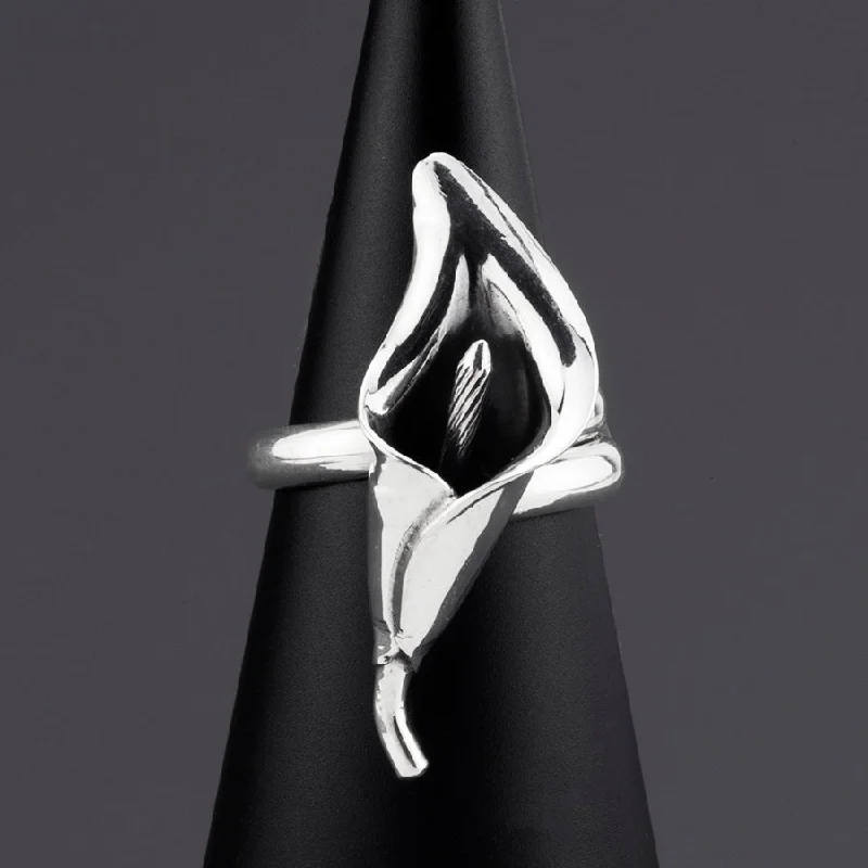 women colorful gemstone rings -Sterling Silver Calla Lily Ring