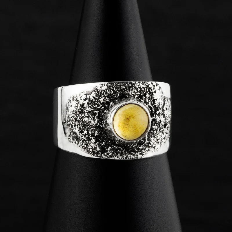 women halo diamond rings -Sterling Silver and Citrine Wide Band Ring