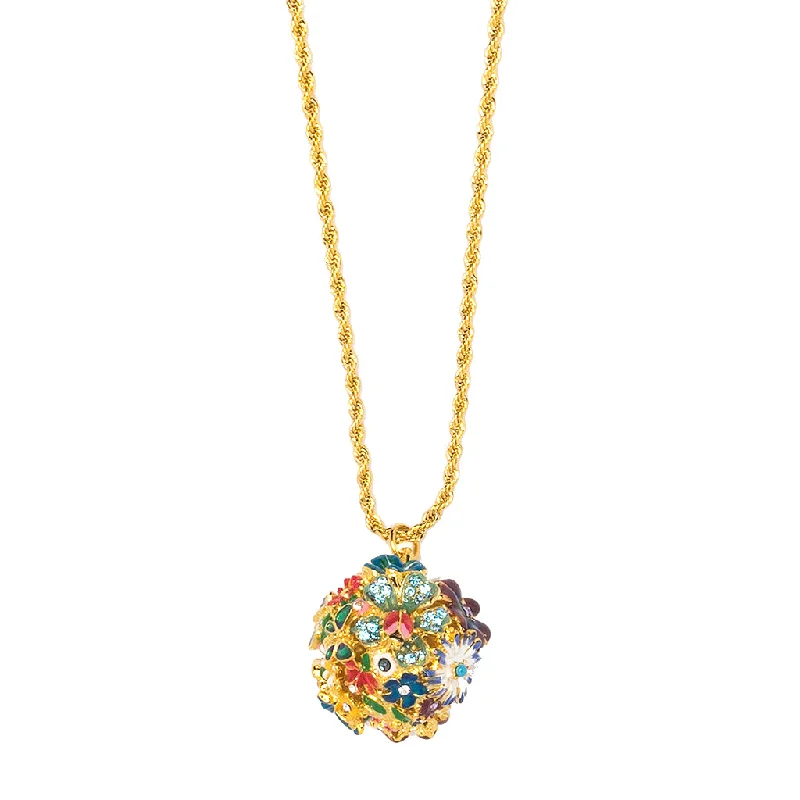 women engraved necklaces -Multi-color Flower Pendant