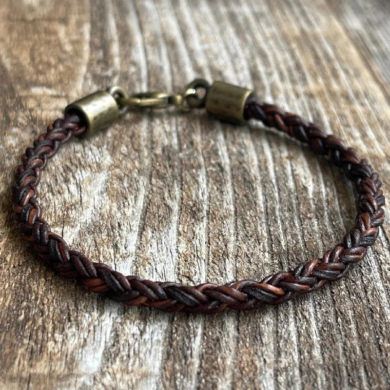 women custom bracelets -Key West Dark Brown Lobster Closure Braided Leather Bracelet Unisex Bolo