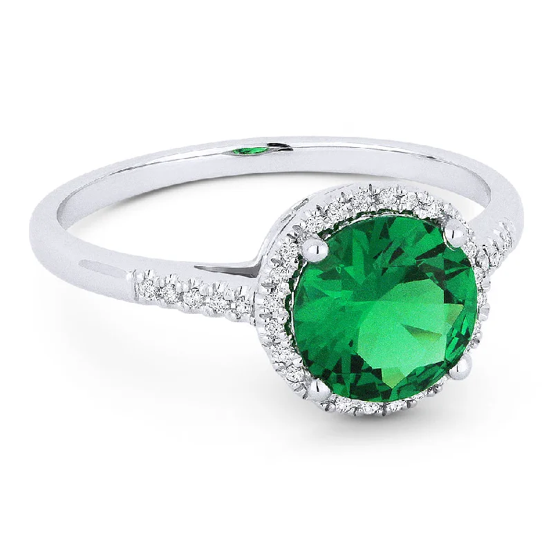 women halo diamond engagement rings -14K White Gold,created Emerald Ring