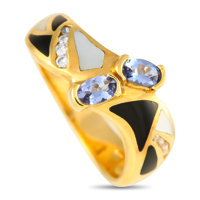 women modern engagement rings -LB Exclusive 14K Yellow Gold 0.15ct Diamond and Tanzanite Ring MF01-120424