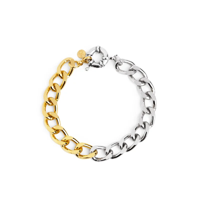 women pearl chain bracelets -Chunky Link Two-Colour Bracelet