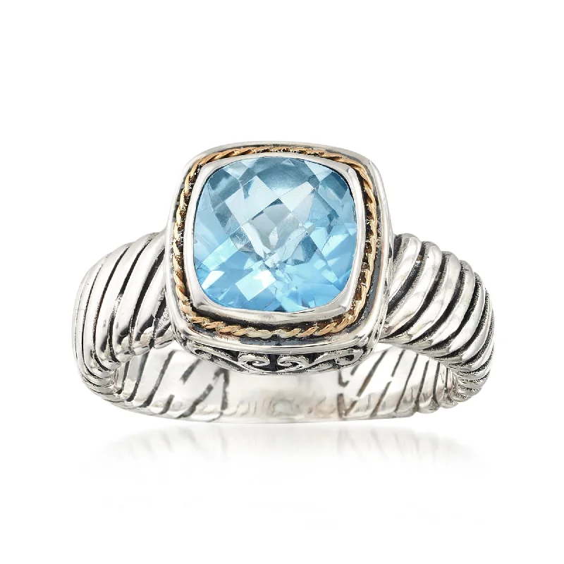 women blue sapphire engagement rings -Ross-Simons Balinese Sky Blue Topaz Ring in 2-Tone Sterling Silver