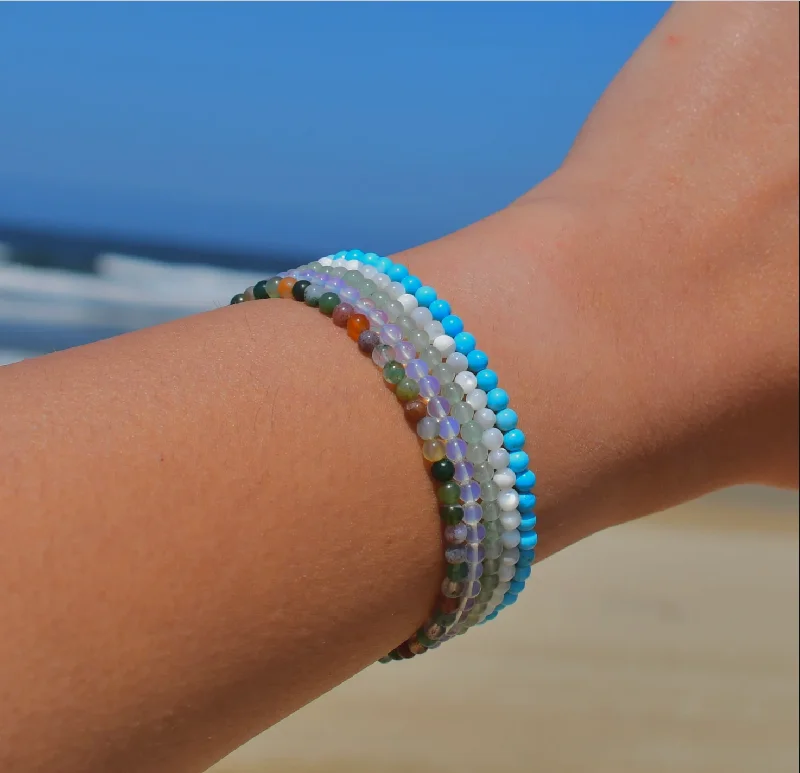 women stacking charm bracelets -Dainty Beaded Gemstone Bracelet/Anklet