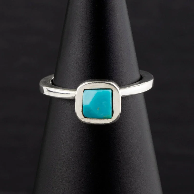 women sterling silver engagement rings -Small Square Turquoise Ring