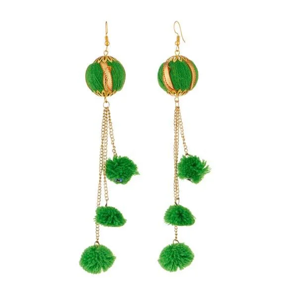 women luxury drop earrings -Jeweljunk Green Thread Gold Plated Earrings - 1308331D