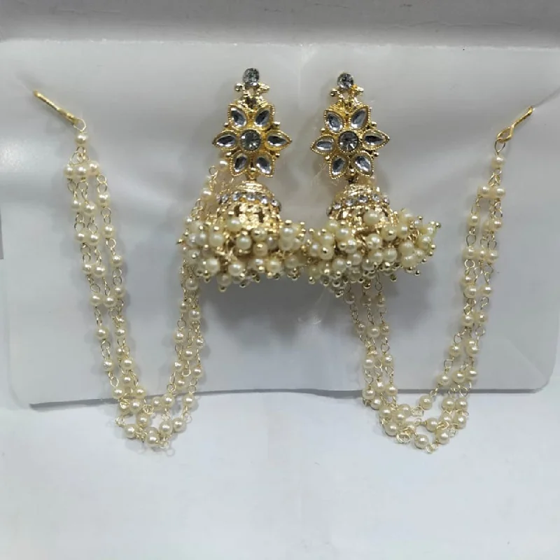 women simple earrings -Manisha Jewellery Gold Plated Pearl And Kundan Kanchain Jhumki Earrings