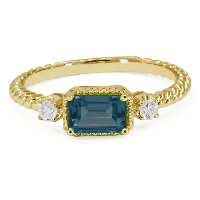 women antique engagement rings -14K Yellow Gold,london Blue Topaz Ring