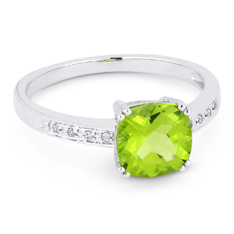 women diamond solitaire engagement rings -14K White Gold,peridot Ring