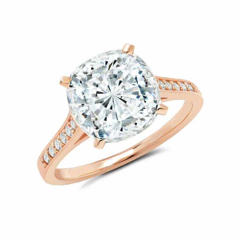 women engraved rings -CRISLU Bliss Cushion Cut Ring finished in 18KT Rose Gold