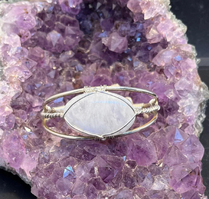 women bangle stack bracelets -Spectrolite aka Rainbow Moonstone Sterling Silver Wirewrapped Bracelet