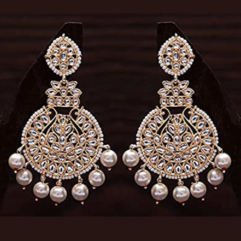 women colorful gemstone earrings -Etnico Women's Gold Plated Intricately Designed Traditional Beaded Chandbali Earrings Glided with Kundans and Pearls (E3001W)